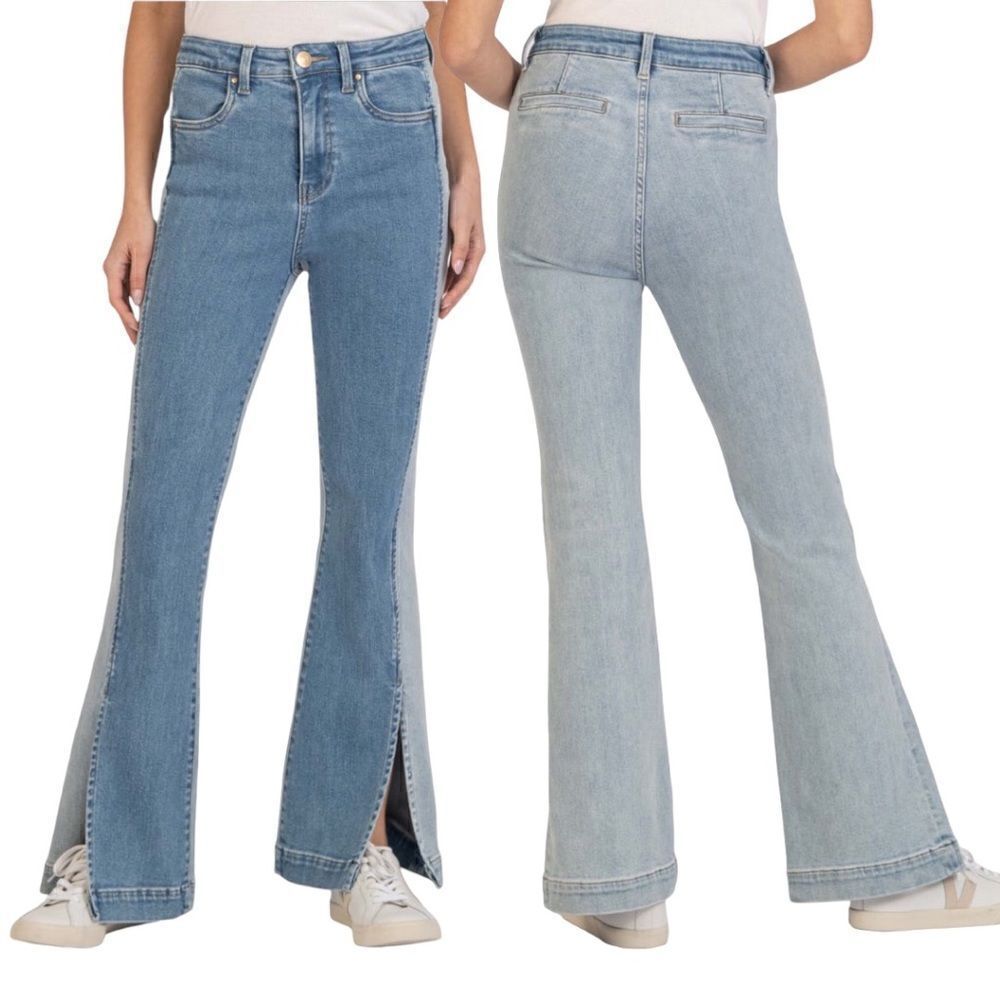 KUT from the KLOTH Ana High Waist Flare Jeans in the Size 12 in Color Block Blue